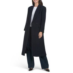 SANDRO Bleu Marine Long Collared Coat